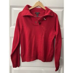 Lauren Jeans Co. Ralph Lauren Red Cotton Knit Pullover Sweater Toggle Collar L